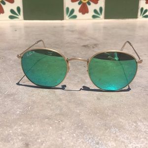 Ray Ban, bright green lenses with gold frame